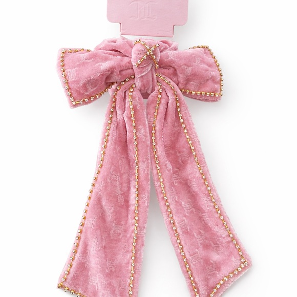 Juicy Couture Pink Velvet Bow with Gold Accents. NWT. Oversized Scrunchie Preppy - Picture 4 of 4